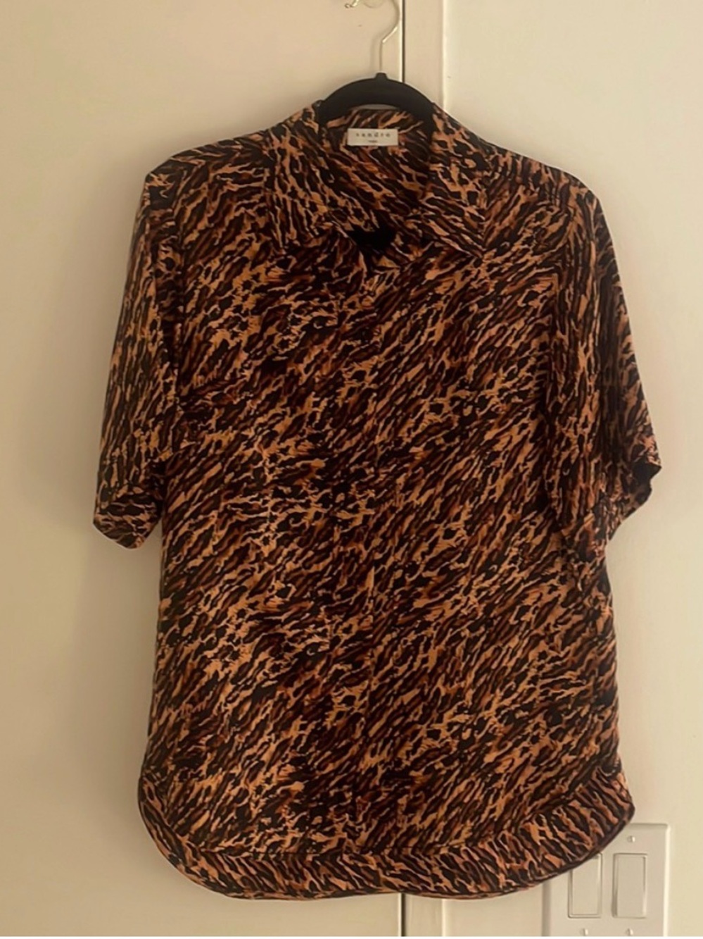 Sandro Evie Leopard Silk Print Button-Down Shirt